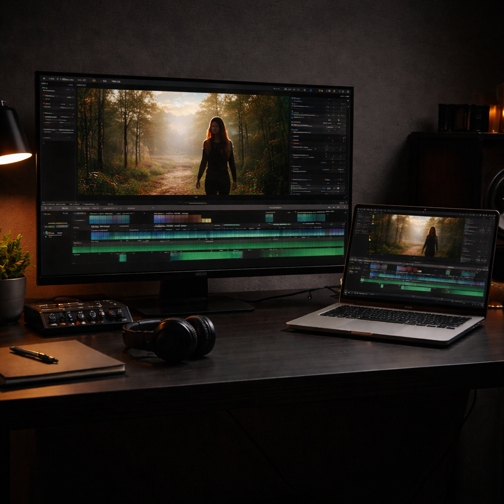 Creative editing workspace in warm lighting